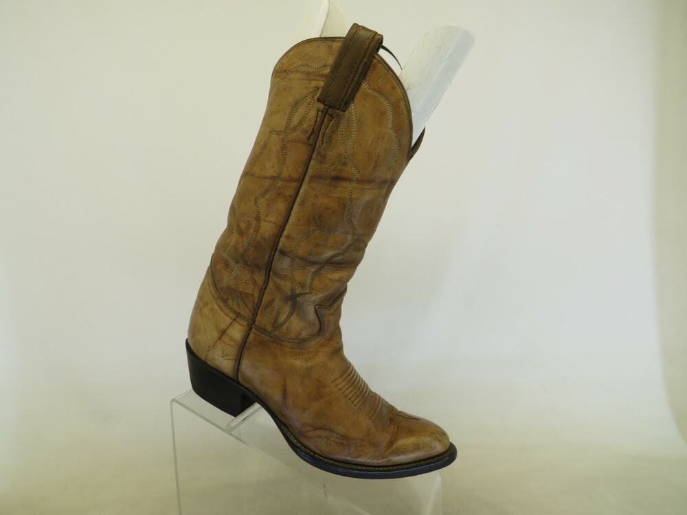 TONY LAMA Womens Size 6 C Wide Width Brown Leather Cowboy Boots Gold Label